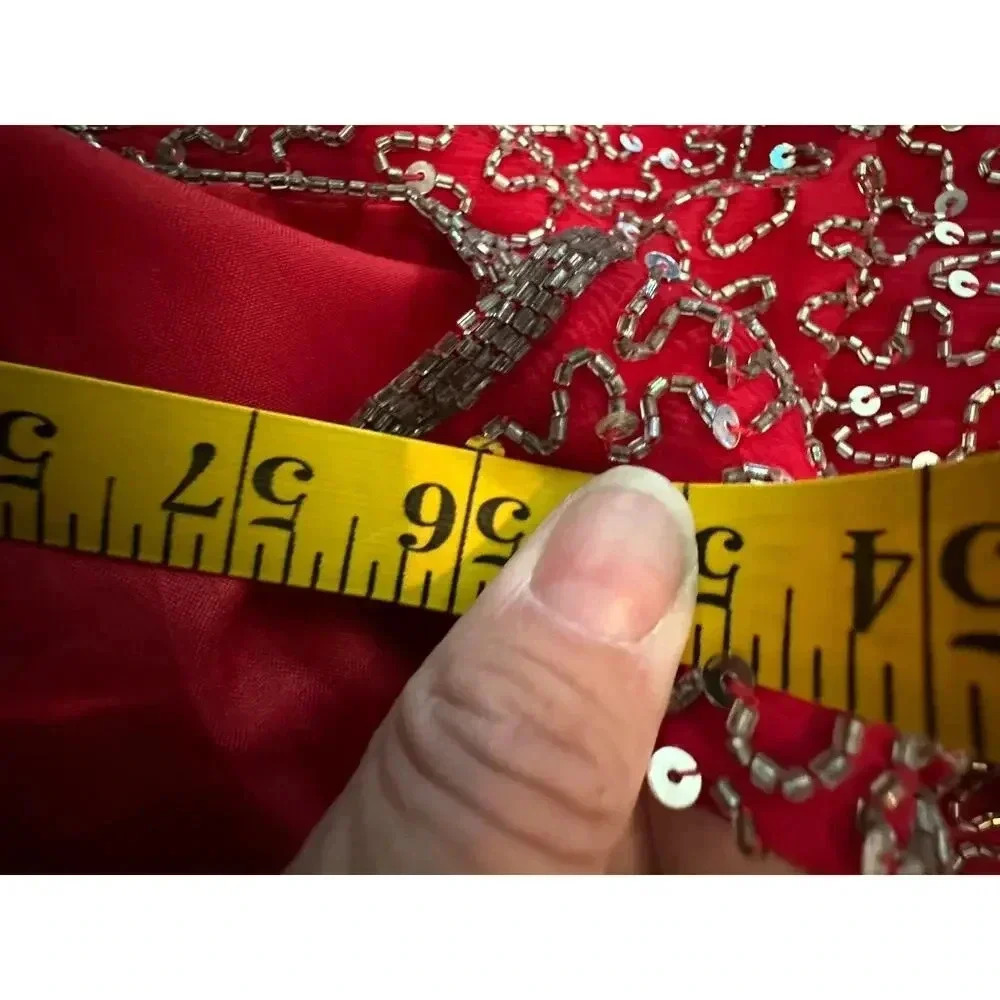 Lawrence Kazar Red 100% Silk Long Dress Size M all over sequin vintage - Picture 12 of 12